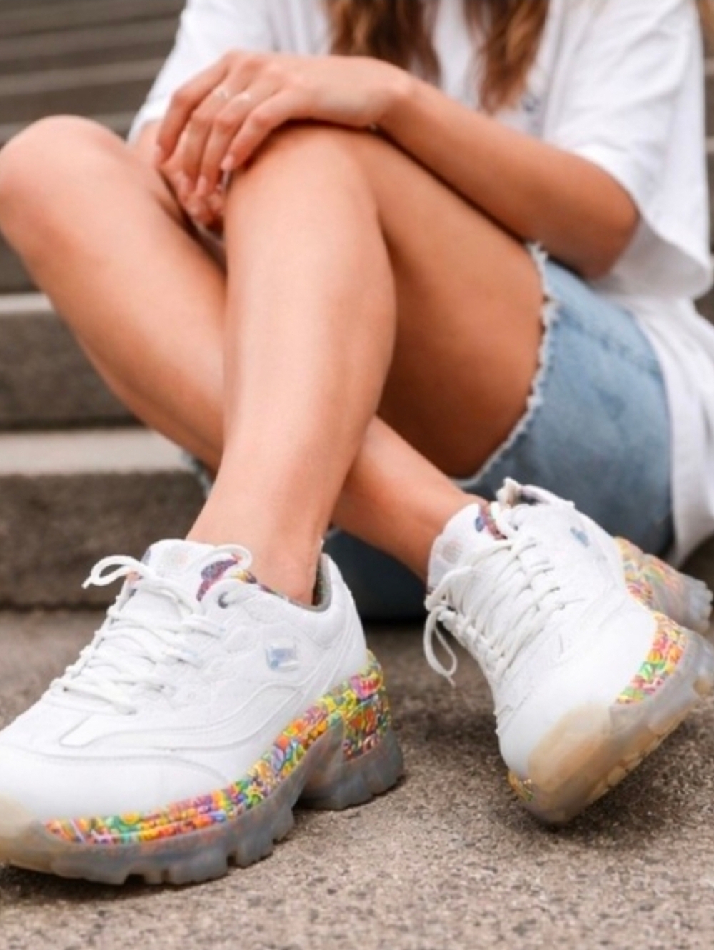 SKECHERS JEN STARK UNO MINI DRIP White Multi Color Psychedelic Size 10